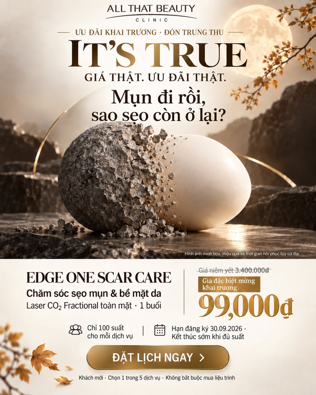 EDGE ONE SCAR CARE — Laser CO2 Fractional toàn mặt · 1 buổi — 99.000₫
